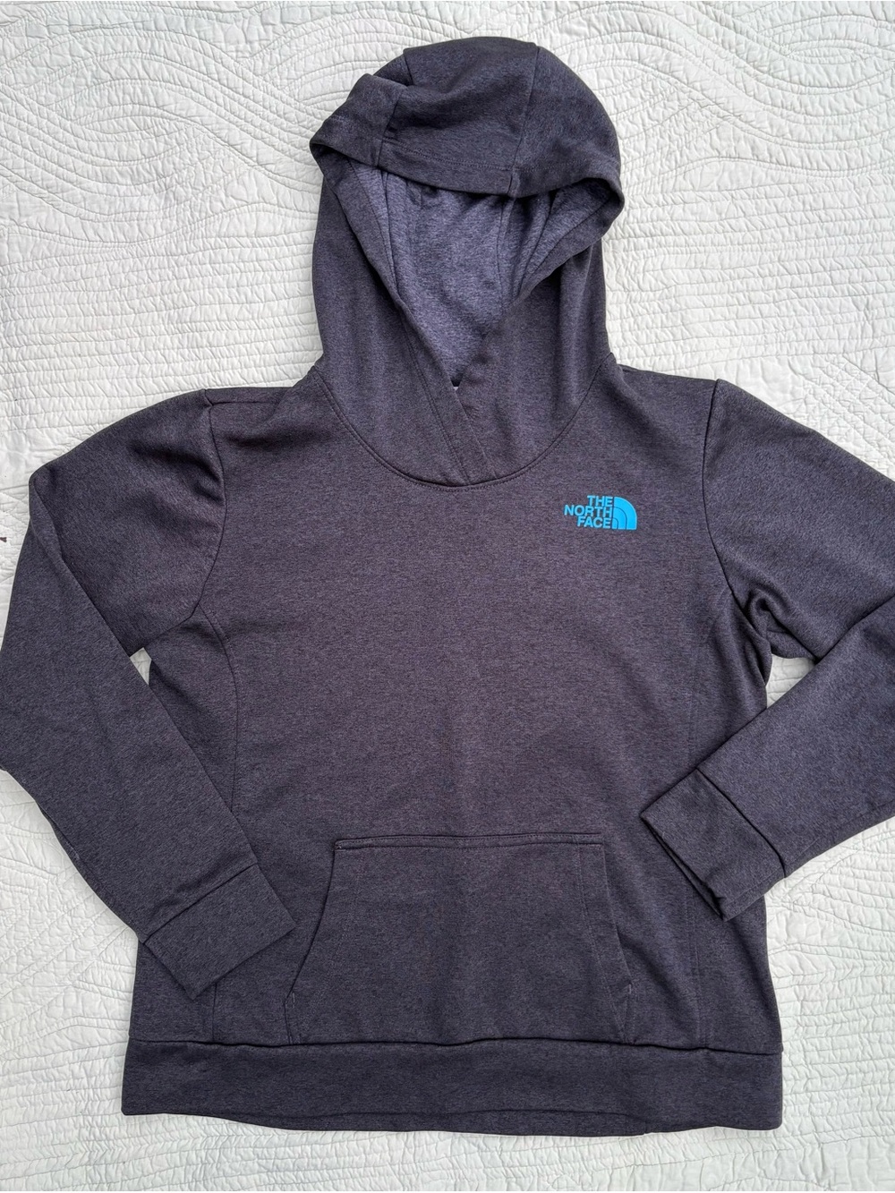 North Face Women’s Charcoal Hoodie with Turquoise Logo Large